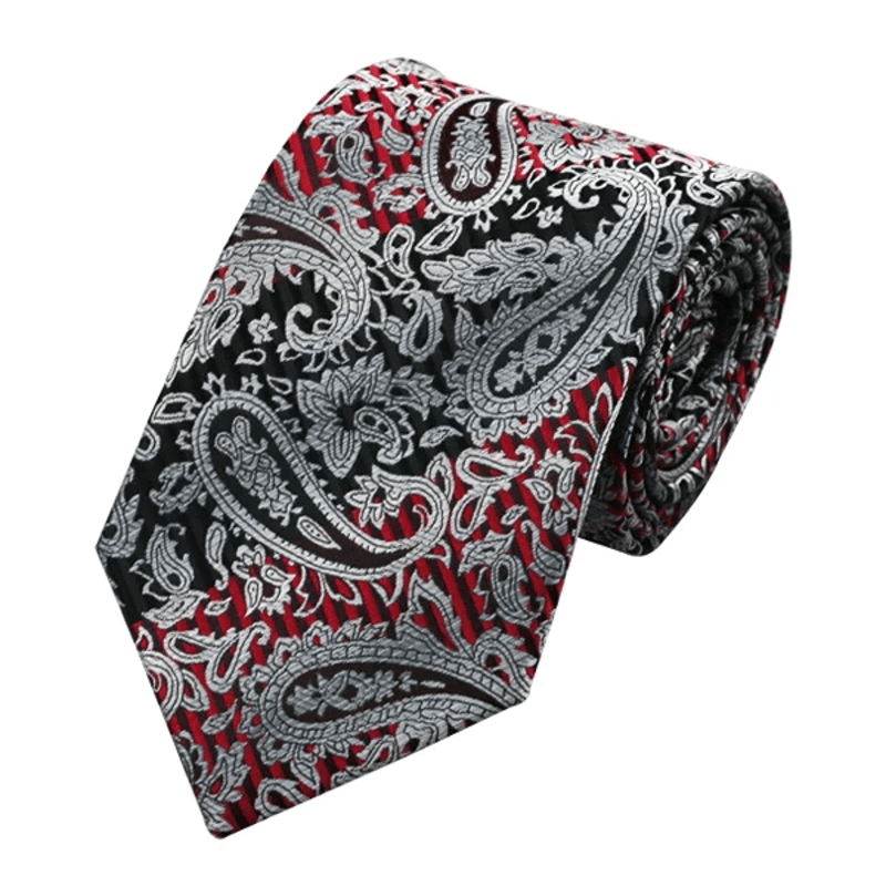 Set di 3 cravatte da uomo con motivo Paisley, rosso e nero