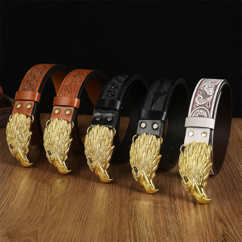 Cintura da uomo in pelle western con testa d'aquila e avvoltoio realistico