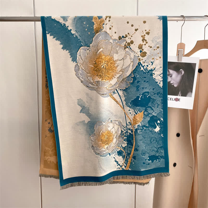 Sciarpa ispessita con pittura a olio di scena magnifica da donna