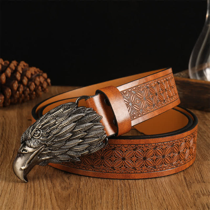 Cintura da uomo in pelle western con testa d'aquila e avvoltoio realistico