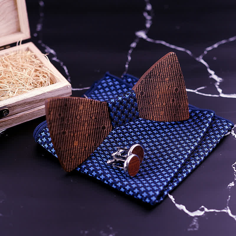 Set di 3 papillon in legno a forma di foglie cave da uomo