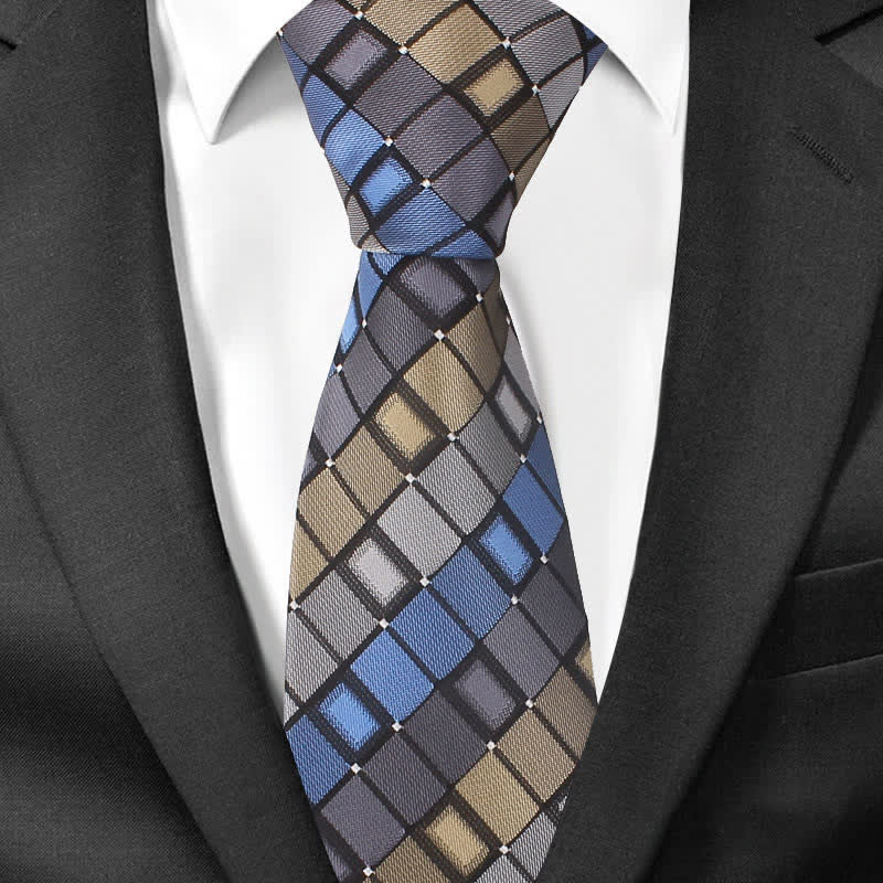 Cravatta a quadri quadrati con toppa colorata da uomo