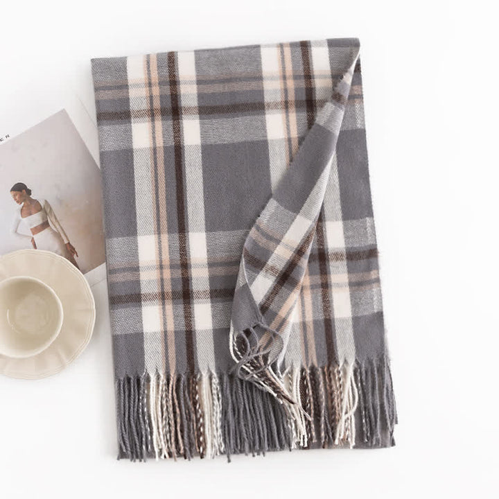 Sciarpa con frange a quadri britannici versatile da donna