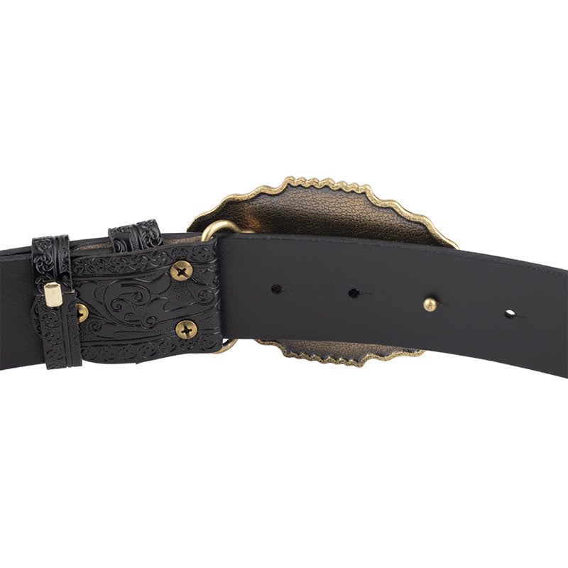 Cintura classica in pelle con teschio di toro floreale da uomo