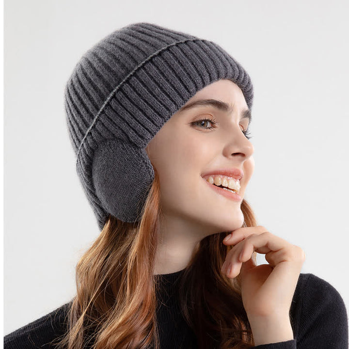 Cappello unisex in maglia elastica spessa con paraorecchie tinta unita