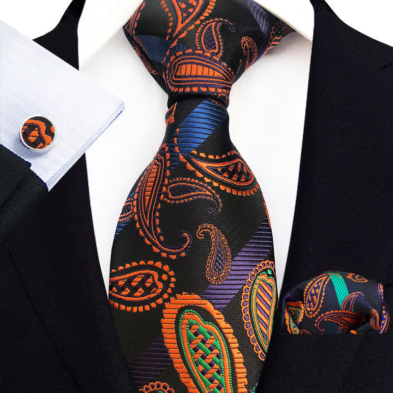 Set di 3 cravatte da uomo con motivo Paisley arancione e nero