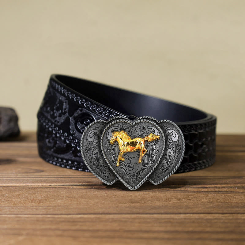 Cintura in pelle con fibbia a forma di cuore triplo cavallo fai da te da uomo