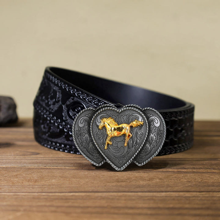 Cintura in pelle con fibbia a forma di cuore triplo cavallo fai da te da uomo