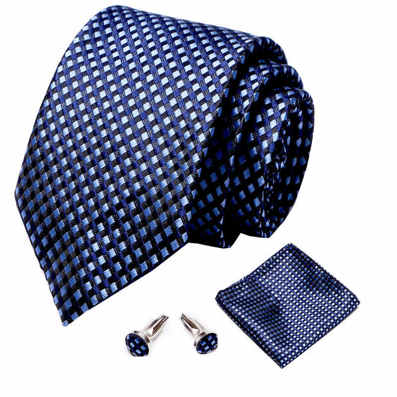 Set di 3 cravatte a quadri piccoli blu chiaro e blu navy da uomo