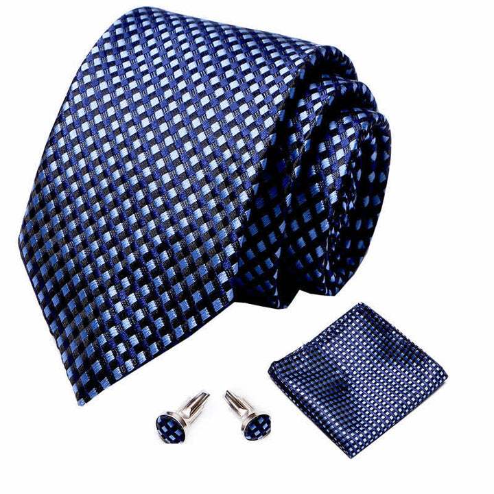 Set di 3 cravatte a quadri piccoli blu chiaro e blu navy da uomo