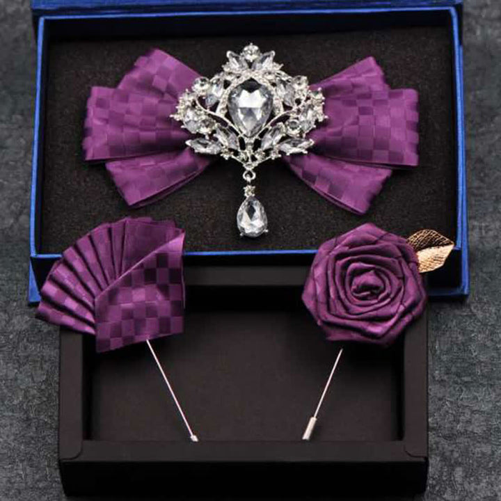 Set di 3 papillon con spilla e strass a scacchi