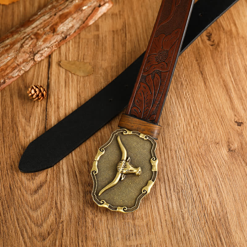 Cintura da uomo in pelle di toro Longhorn antica
