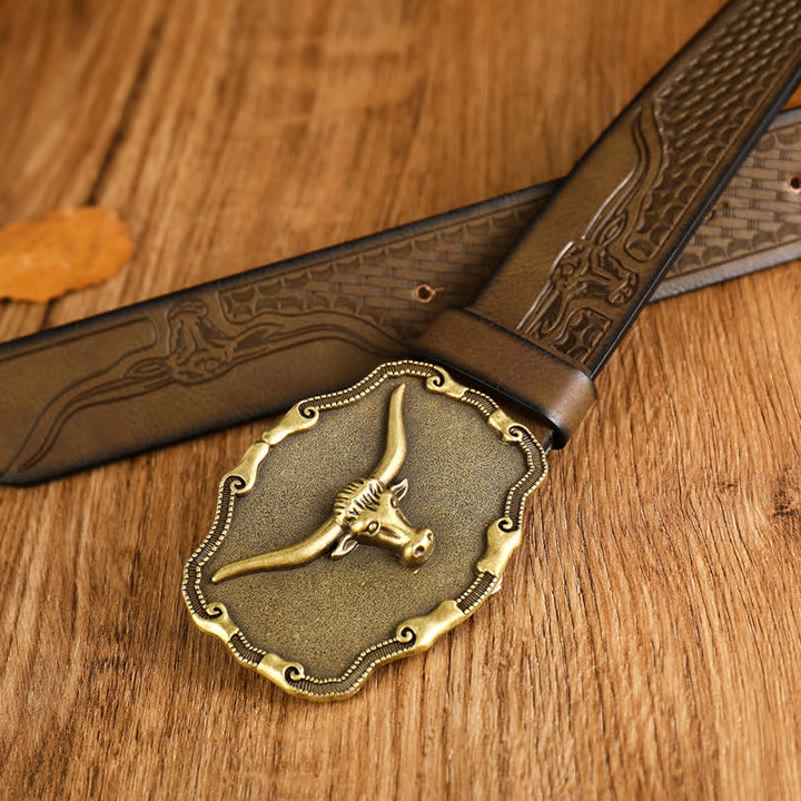 Cintura da uomo in pelle di toro Longhorn antica