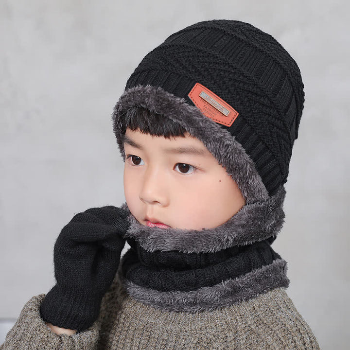3 pezzi adulto-bambino berretti cappello lavorato a maglia sciarpa guanti set