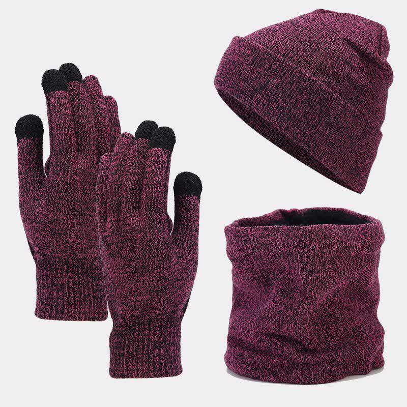 Set 3 pezzi unisex caldo berretto sciarpa guanti