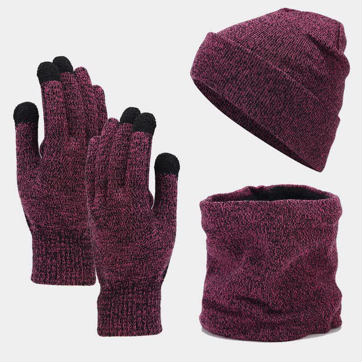 Set 3 pezzi unisex caldo berretto sciarpa guanti