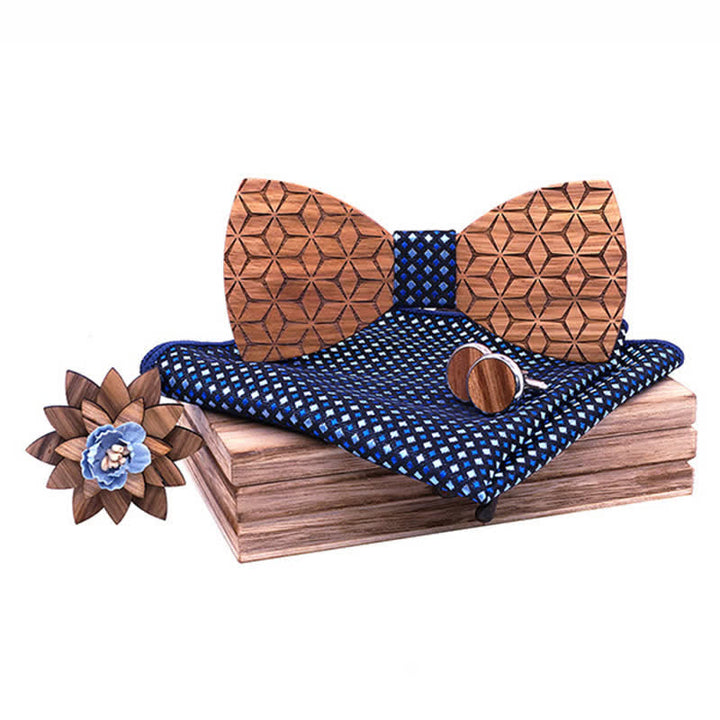 Set di 4 papillon in legno con intaglio geometrico da uomo