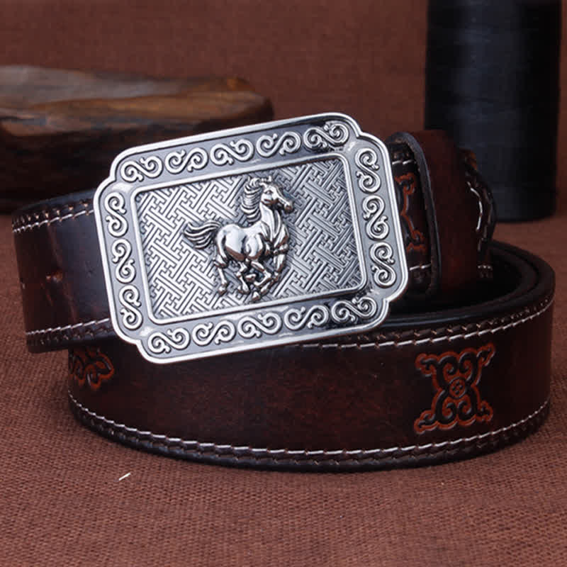 Cintura etnica da uomo in pelle di cavallo color argento da cowboy