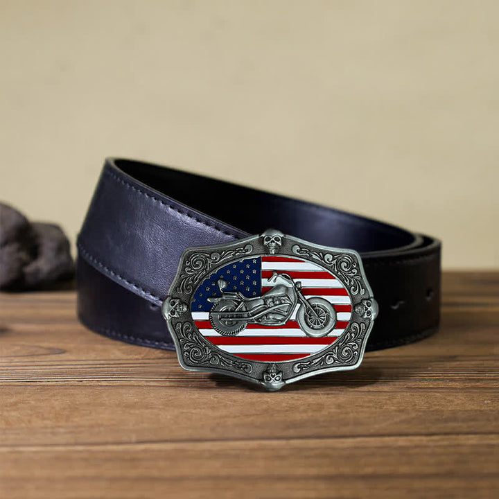 Cintura in pelle con fibbia a forma di teschio con bandiera USA, fai da te, da uomo