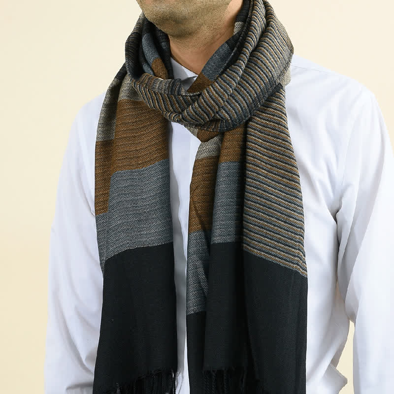 Sciarpa classica a righe con nappe bifacciali da uomo