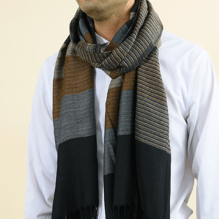 Sciarpa classica a righe con nappe bifacciali da uomo