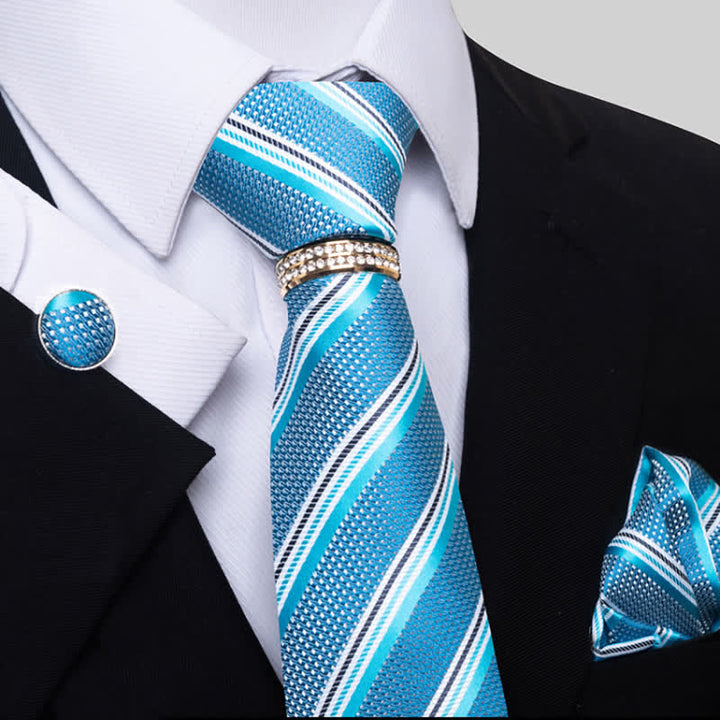 Set di 4 cravatte a righe da uomo con anello per cravatta