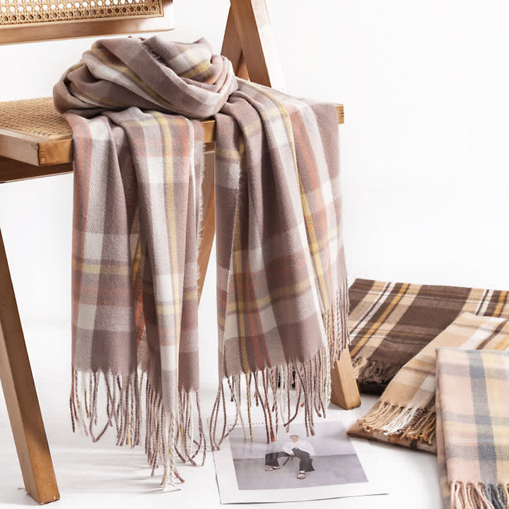 Sciarpa con frange a quadri britannici versatile da donna