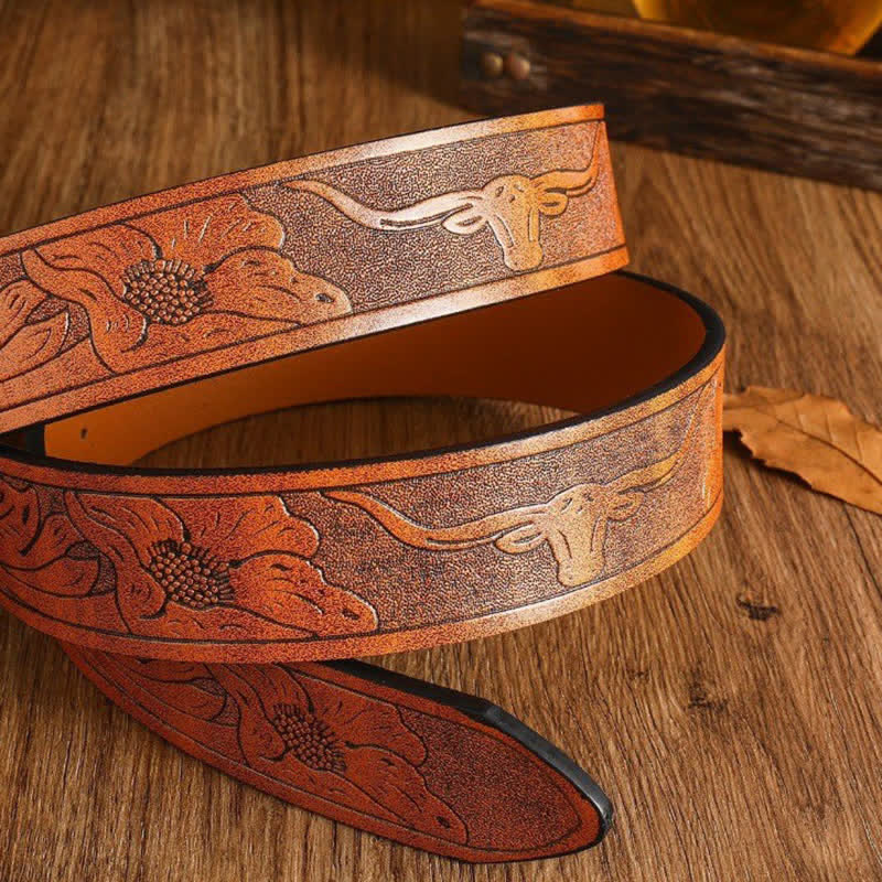 Cintura da uomo in pelle di toro Longhorn dorata quadrata