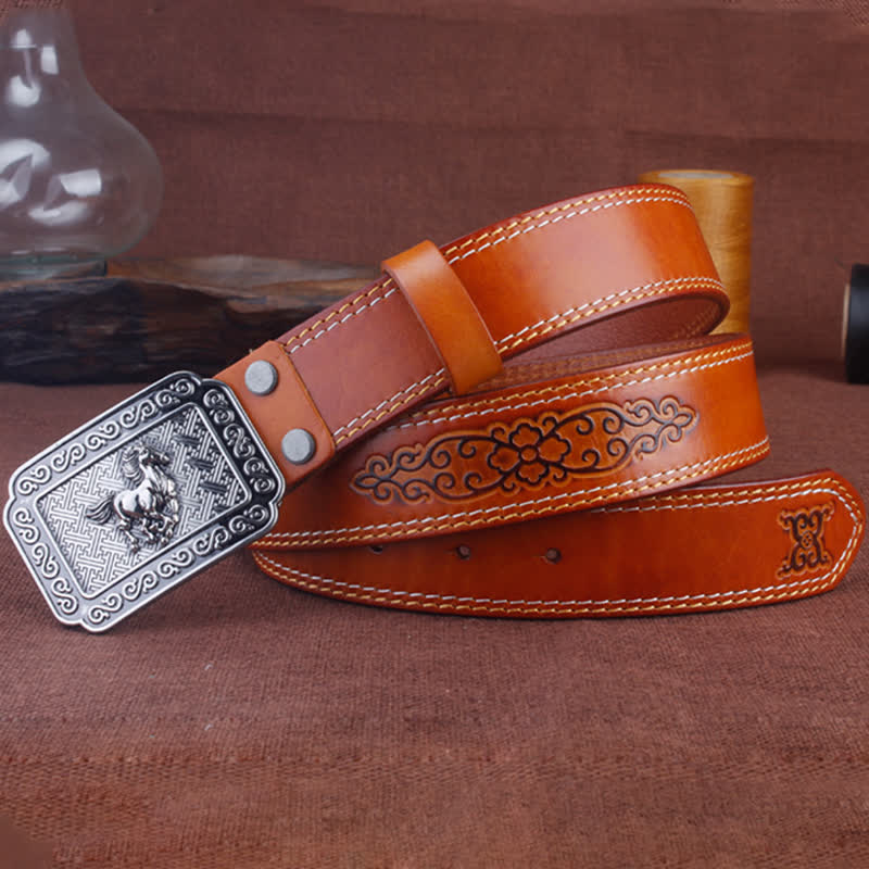 Cintura etnica da uomo in pelle di cavallo color argento da cowboy