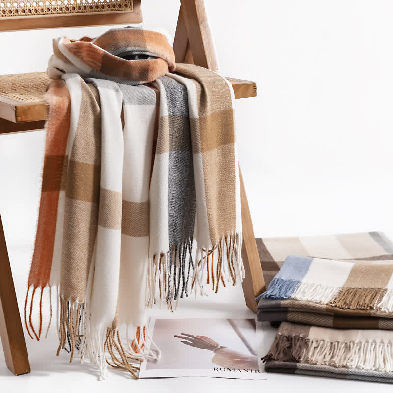 Sciarpa in cashmere imitazione a quadri di classe da donna
