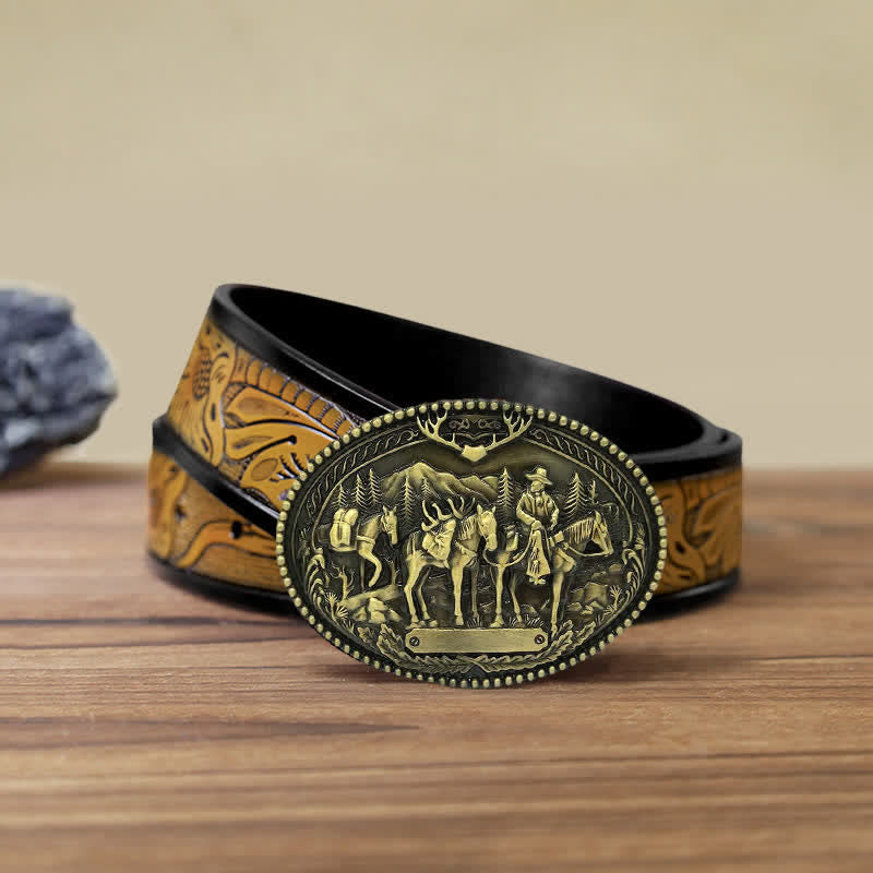 Cintura in pelle con fibbia a forma di cavallo da cavaliere da cowboy fai da te da uomo