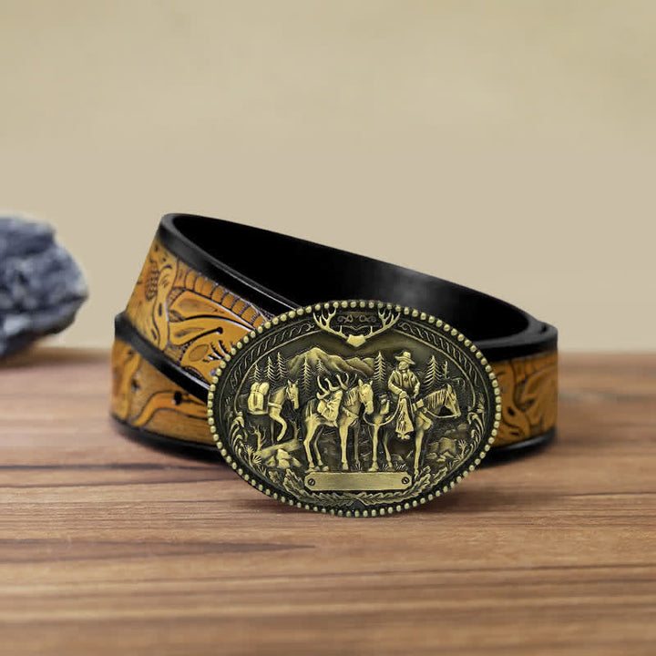 Cintura in pelle con fibbia a forma di cavallo da cavaliere da cowboy fai da te da uomo