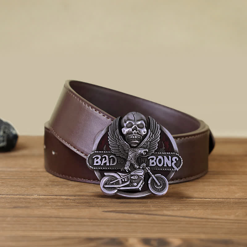 Cintura in pelle con fibbia Bad To The Bone da motociclista con teschio d'aquila fai da te da uomo