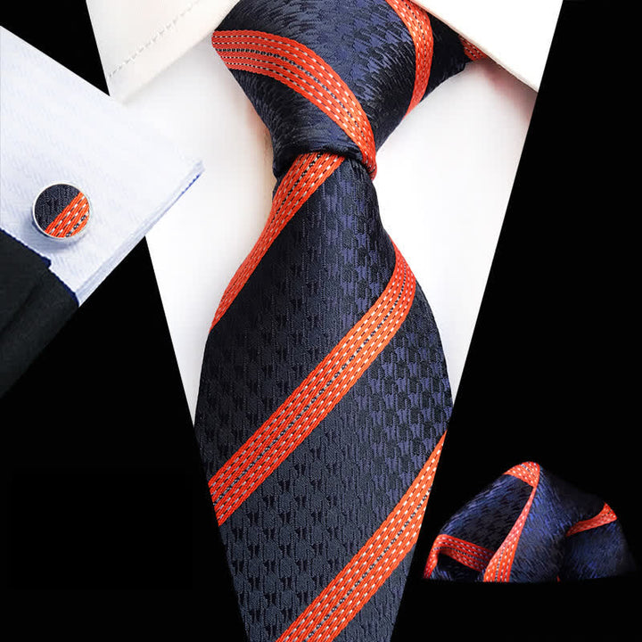 Set di 3 cravatte a righe arancioni e blu navy da uomo