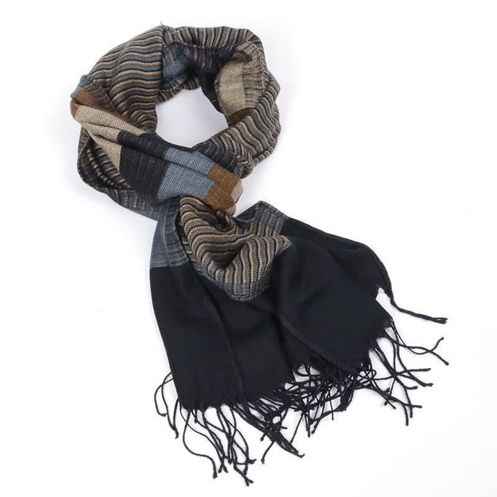 Sciarpa classica a righe con nappe bifacciali da uomo