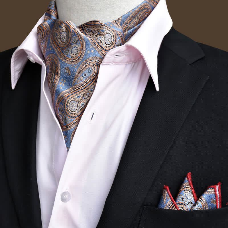2 pezzi fazzoletto da taschino e cravatta Paisley floreale di lusso blu fiordaliso