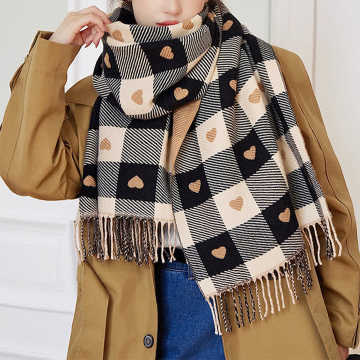 Sciarpa a scacchi Love Winter Cape da donna