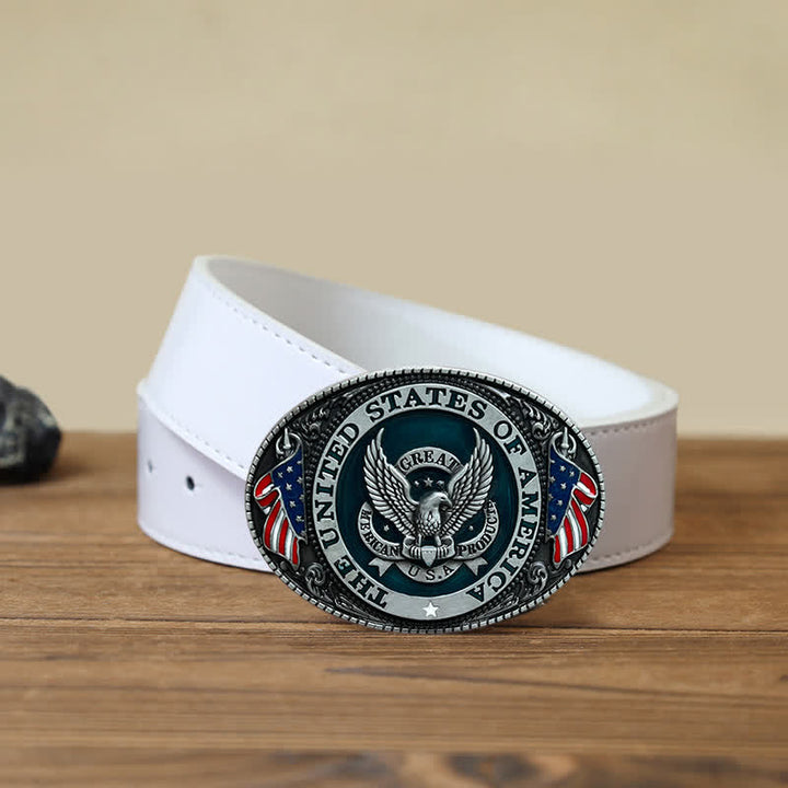 Cintura in pelle con fibbia a forma di bandiera patriottica con aquila fai da te da uomo