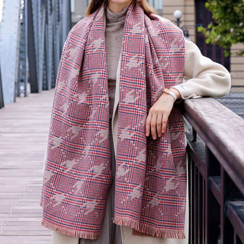 Sciarpa calda grande a scialle con motivo pied de poule da donna