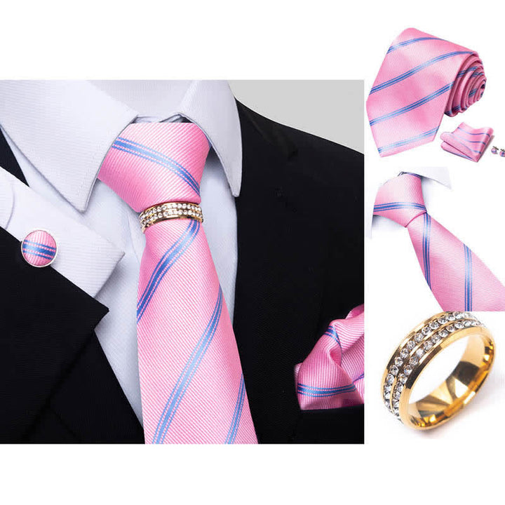Set di 4 cravatte a righe da uomo con anello per cravatta