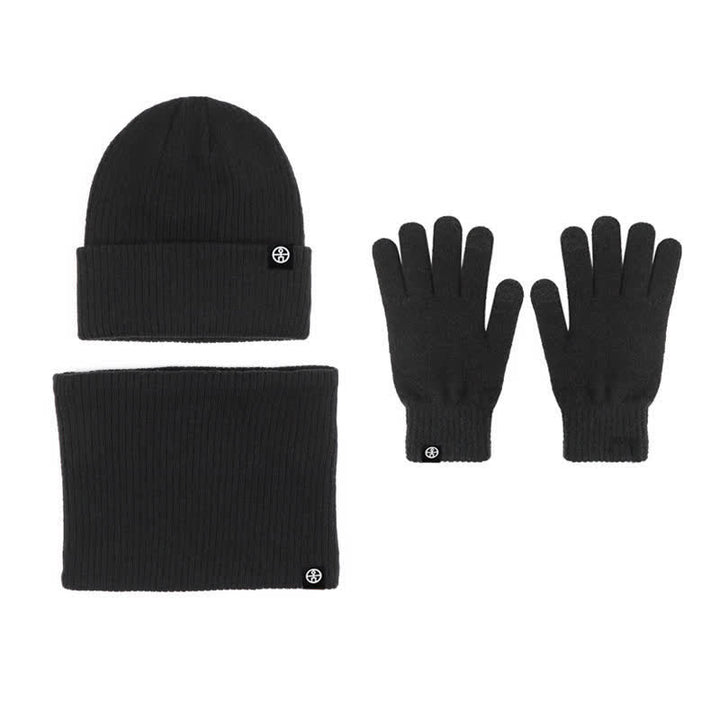 Set di 3 cappelli, sciarpe e guanti in morbido, unisex, tinta unita
