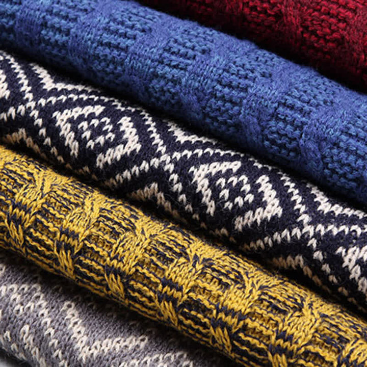 Sciarpa a blocchi di colore con cuciture a maglia Argyle da uomo