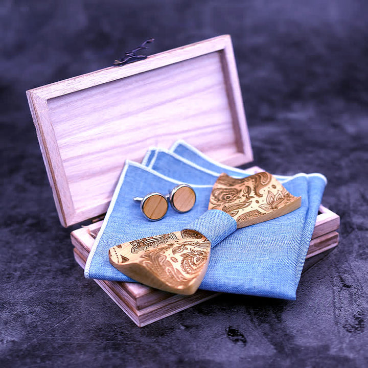 Set di 3 papillon in legno con motivo Paisley da uomo
