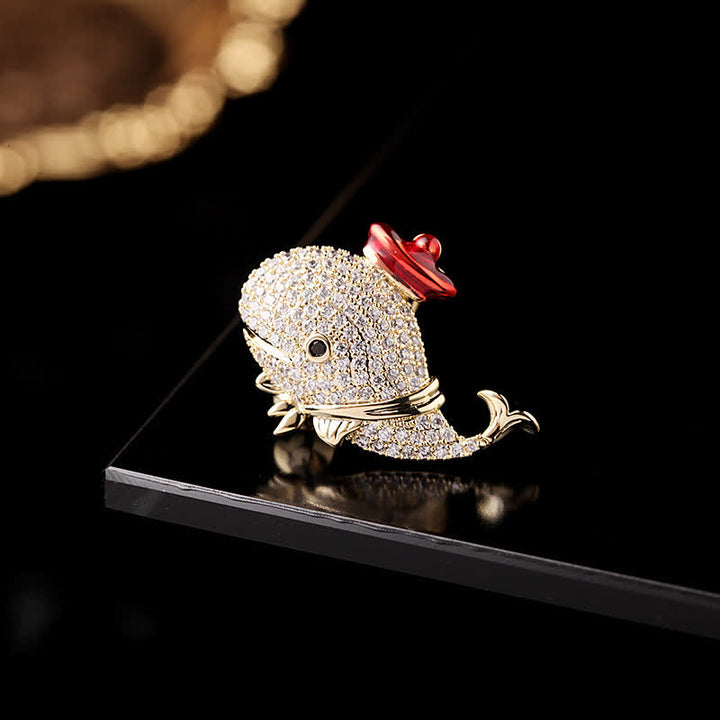 Spilla balena con strass marini da donna