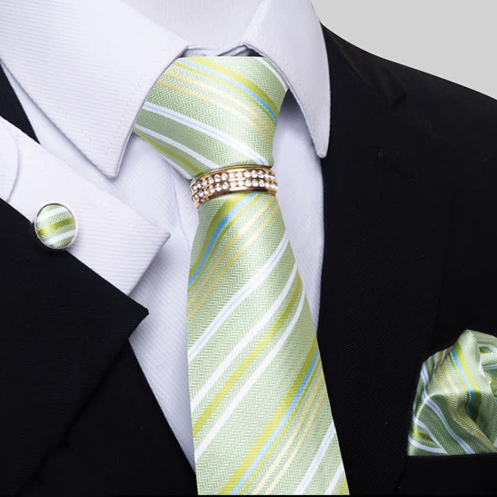 Set di 4 cravatte a righe da uomo con anello per cravatta