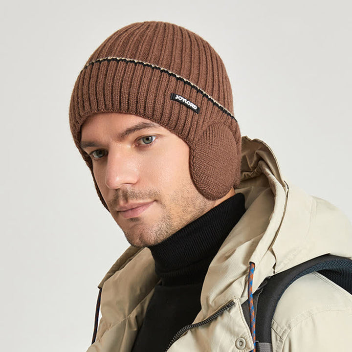 Cappello unisex in maglia elastica spessa con paraorecchie tinta unita