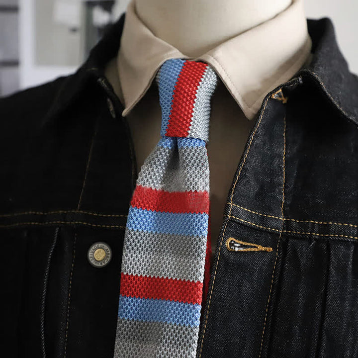Cravatta a righe orizzontali autunnali da uomo lavorata a maglia