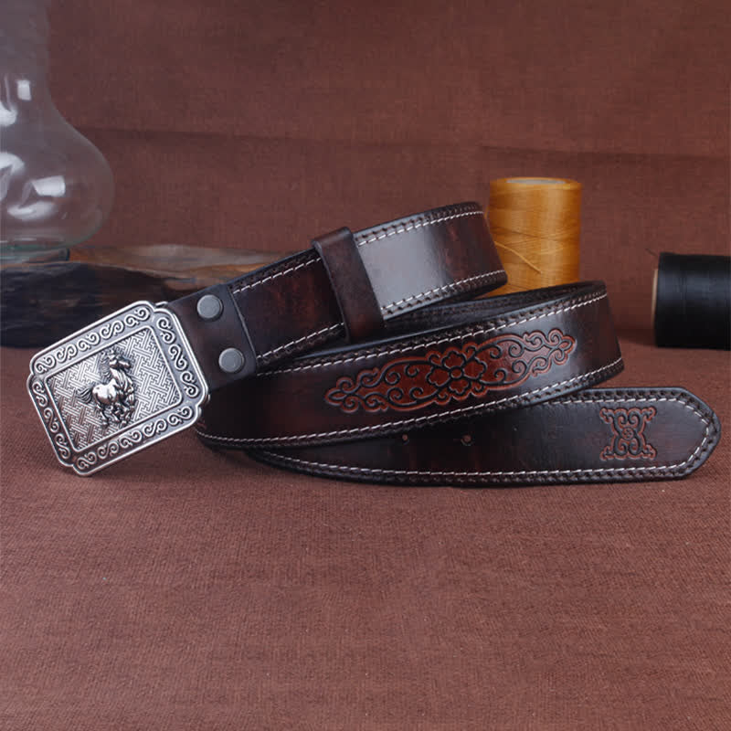 Cintura etnica da uomo in pelle di cavallo color argento da cowboy
