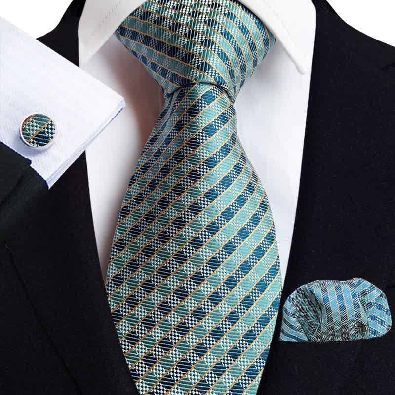 Set di 3 cravatte a quadri color verde acqua alla moda da uomo