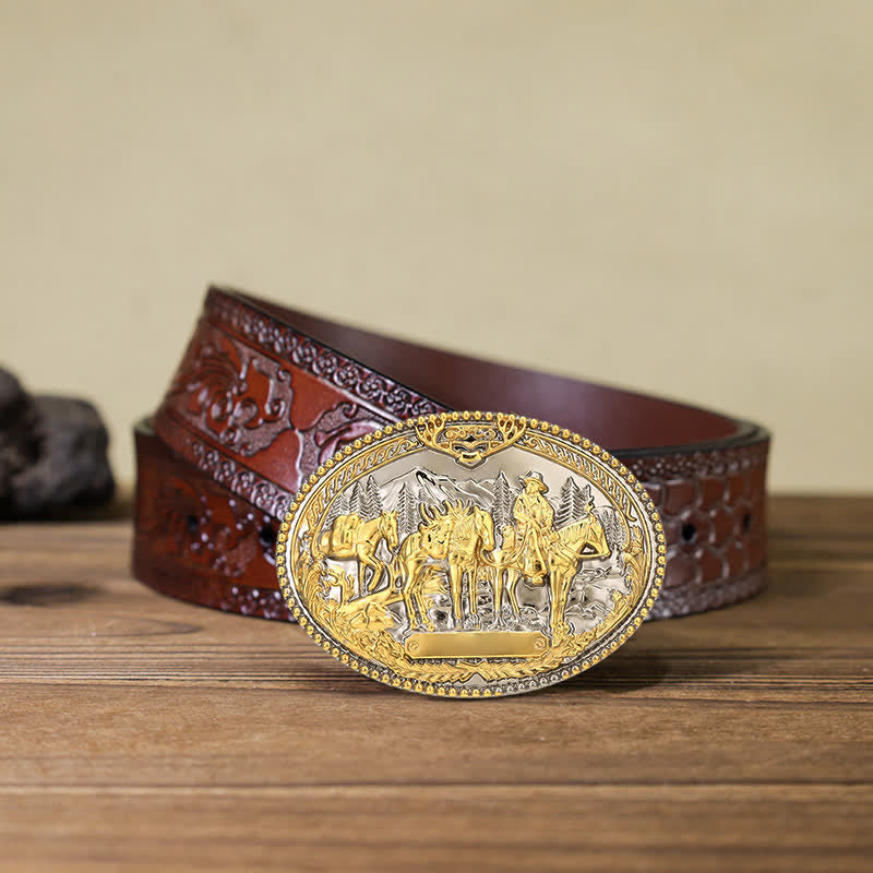 Cintura in pelle con fibbia a forma di cavallo da cavaliere da cowboy fai da te da uomo